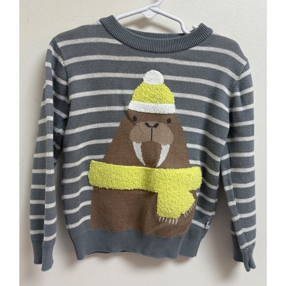 Little Sleepies Play 4T Gray Stripe Walrus Sweater Bamboo Knit Winter - Picture 1 of 3